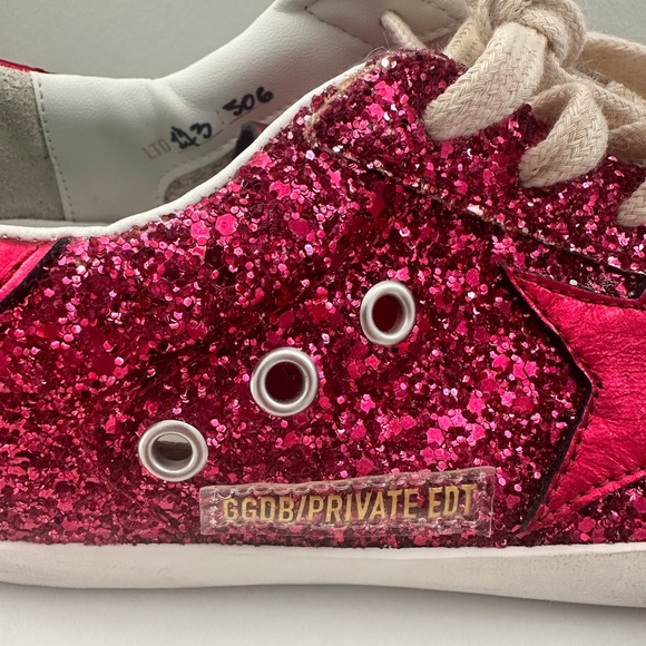 NEW! Golden Goose Superstar Glitter Private Edt Sneakers 38 8 Hot Pink Red Auth - Picture 4 of 12